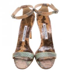 Pre Owned Manolo Blahnik Multicolor Python Leather Chaos Ankle Strap Sandals Size 37