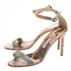 Pre Owned Manolo Blahnik Multicolor Python Leather Chaos Ankle Strap Sandals Size 37