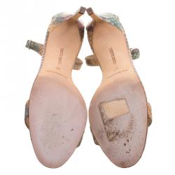 Pre Owned Manolo Blahnik Multicolor Python Leather Chaos Ankle Strap Sandals Size 37