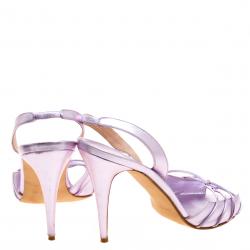 Pre Owned صندل مانولو بلانيك فتحة كعب مقدمة مفتوحة جلد بنفسجية ميتالك مقاس 37.5