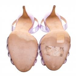 Pre Owned صندل مانولو بلانيك فتحة كعب مقدمة مفتوحة جلد بنفسجية ميتالك مقاس 37.5