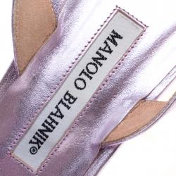 Pre Owned صندل مانولو بلانيك فتحة كعب مقدمة مفتوحة جلد بنفسجية ميتالك مقاس 37.5