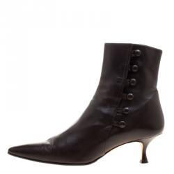 Pre Owned Manolo Blahnik Brown Leather Button Down Pointed Toe Boots Size 39
