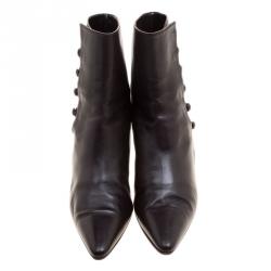 Pre Owned Manolo Blahnik Brown Leather Button Down Pointed Toe Boots Size 39