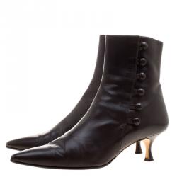 Pre Owned Manolo Blahnik Brown Leather Button Down Pointed Toe Boots Size 39