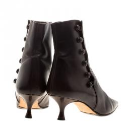 Pre Owned Manolo Blahnik Brown Leather Button Down Pointed Toe Boots Size 39