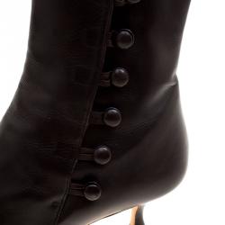 Pre Owned Manolo Blahnik Brown Leather Button Down Pointed Toe Boots Size 39