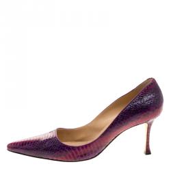 Pre Owned حذاء كعب عالي مانولو بلانيك جلد ثعبان بنفسجي مقاس 40.5