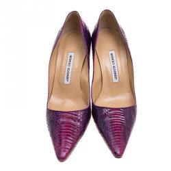 Pre Owned حذاء كعب عالي مانولو بلانيك جلد ثعبان بنفسجي مقاس 40.5