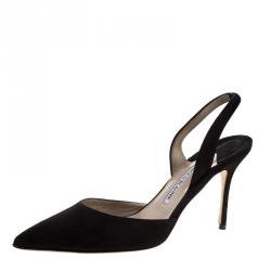 Manolo Blahnik Black Suede Carolyne Pointed Toe Slingback Sandals Size 39
