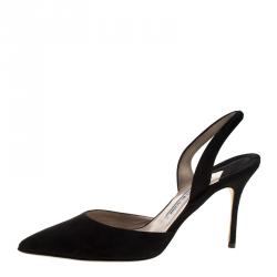 Manolo Blahnik Black Suede Carolyne Pointed Toe Slingback Sandals Size 39