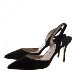 Manolo Blahnik Black Suede Carolyne Pointed Toe Slingback Sandals Size 39
