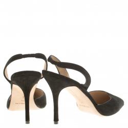 Manolo Blahnik Black Suede Carolyne Pointed Toe Slingback Sandals Size 39