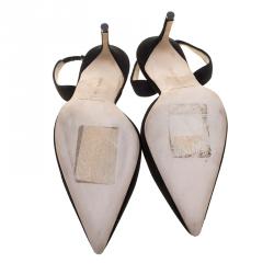Manolo Blahnik Black Suede Carolyne Pointed Toe Slingback Sandals Size 39