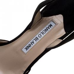 Manolo Blahnik Black Suede Carolyne Pointed Toe Slingback Sandals Size 39