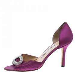 Pre Owned Manolo Blahnik Fuchsia Pleated Satin Sedaraby D'orsay Pumps Size 37.5