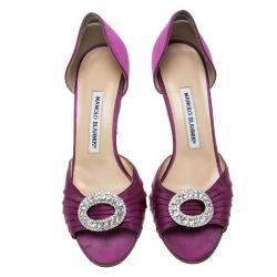 Pre Owned Manolo Blahnik Fuchsia Pleated Satin Sedaraby D'orsay Pumps Size 37.5