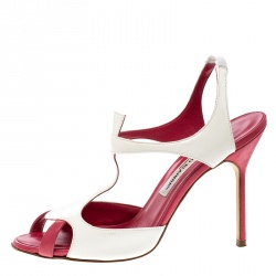 Pre Owned Manolo Blahnik White Leather Ankle Strap Sandals Size 36.5