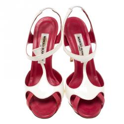 Pre Owned Manolo Blahnik White Leather Ankle Strap Sandals Size 36.5