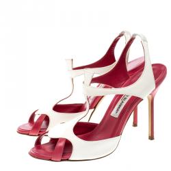 Pre Owned Manolo Blahnik White Leather Ankle Strap Sandals Size 36.5