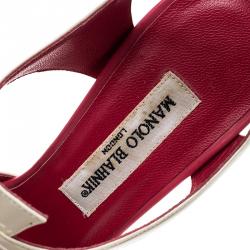 Pre Owned Manolo Blahnik White Leather Ankle Strap Sandals Size 36.5