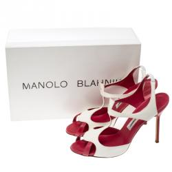 Pre Owned Manolo Blahnik White Leather Ankle Strap Sandals Size 36.5