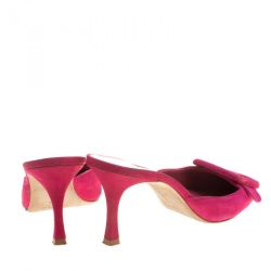 Manolo Blahnik Fuchsia Pink Suede Maysale Pointed Toe Mules Size 39.5