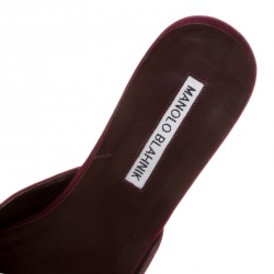 Manolo Blahnik Burgundy Satin Okkatomu Crystal Embellished Crest Flat Mules Size 39.5 