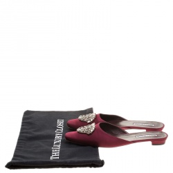 Manolo Blahnik Burgundy Satin Okkatomu Crystal Embellished Crest Flat Mules Size 39.5 