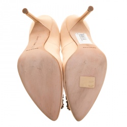 Pre Owned حذاء كعب عالي مانولو بلانيك هانغيسي ساتان برتقالي مزخرف مقاس 38