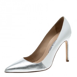 Pre Owned Manolo Blahnik Two Tone Leather BB Pointed Toe Pumps Size 36.5