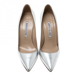 Pre Owned Manolo Blahnik Two Tone Leather BB Pointed Toe Pumps Size 36.5