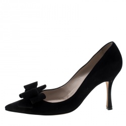 مملوكة مسبقًا Manolo Blahnik Black Suede Lisa Bow Detail Pointed Toe Pumps Size 38.5