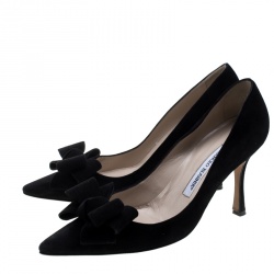 مملوكة مسبقًا Manolo Blahnik Black Suede Lisa Bow Detail Pointed Toe Pumps Size 38.5