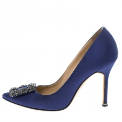 Pre Owned حذاء كعب عالي مانولو بلانيك هانغيسي ساتان مرصع أزرق مقاس 39