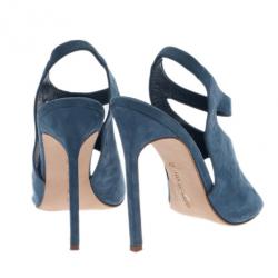 Manolo Blahnik Blue Suede Cutout Slingback Sandals Size 39