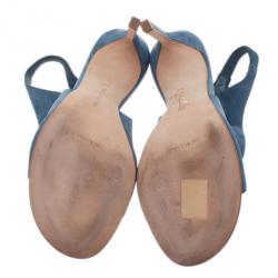 Manolo Blahnik Blue Suede Cutout Slingback Sandals Size 39