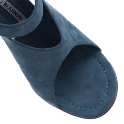 Manolo Blahnik Blue Suede Cutout Slingback Sandals Size 39