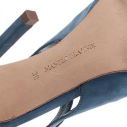Manolo Blahnik Blue Suede Cutout Slingback Sandals Size 39