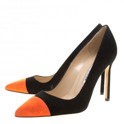 Pre Owned Manolo Blahnik Two Tone Suede Bipunta Pointed Toe Pumps Size 37
