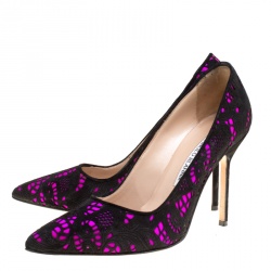 Pre Owned Manolo Blahnik Hot Pink Satin With Laser Cut Suede Bborli Pointed Toe Pumps Size 36