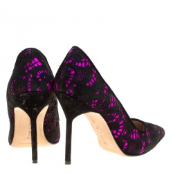 Pre Owned Manolo Blahnik Hot Pink Satin With Laser Cut Suede Bborli Pointed Toe Pumps Size 36