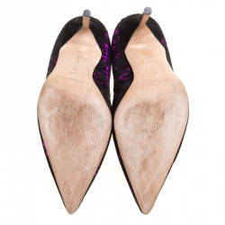 Pre Owned Manolo Blahnik Hot Pink Satin With Laser Cut Suede Bborli Pointed Toe Pumps Size 36