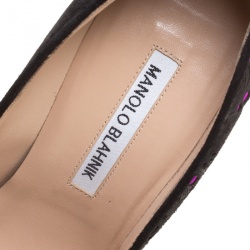 Pre Owned Manolo Blahnik Hot Pink Satin With Laser Cut Suede Bborli Pointed Toe Pumps Size 36