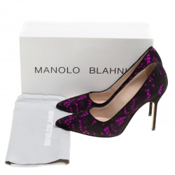 Pre Owned Manolo Blahnik Hot Pink Satin With Laser Cut Suede Bborli Pointed Toe Pumps Size 36