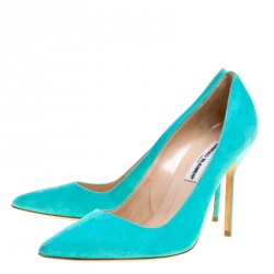 Pre Owned Manolo Blahnik Aqua Green Suede BB Pointed Toe Pumps Size 40.5