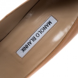 Pre Owned Manolo Blahnik Peach Leather BB Pointed Toe Pumps Size 38.5