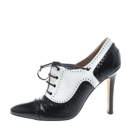 Manolo Blahnik Black/White Leather Lace Up Oxford Booties Size 40