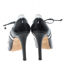 Manolo Blahnik Black/White Leather Lace Up Oxford Booties Size 40