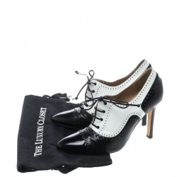 Manolo Blahnik Black/White Leather Lace Up Oxford Booties Size 40